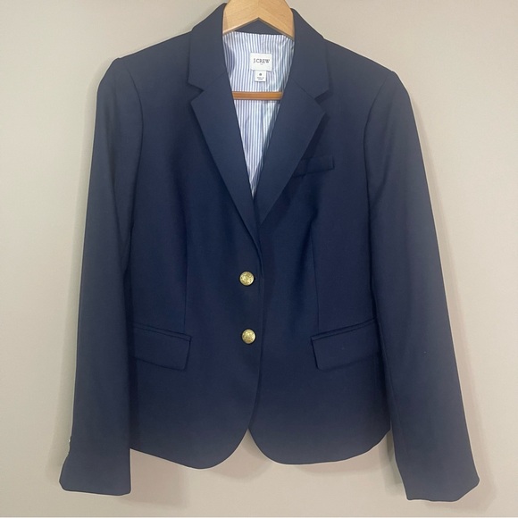 J. Crew Factory Schoolboy Blazer 8 Navy Wool Blend Gold Buttons Office NEW! - Picture 2 of 10